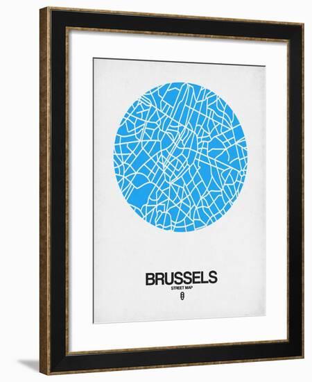 Brussels Street Map Blue-NaxArt-Framed Art Print