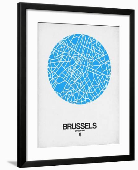 Brussels Street Map Blue-NaxArt-Framed Art Print