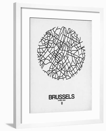 Brussels Street Map White-NaxArt-Framed Art Print