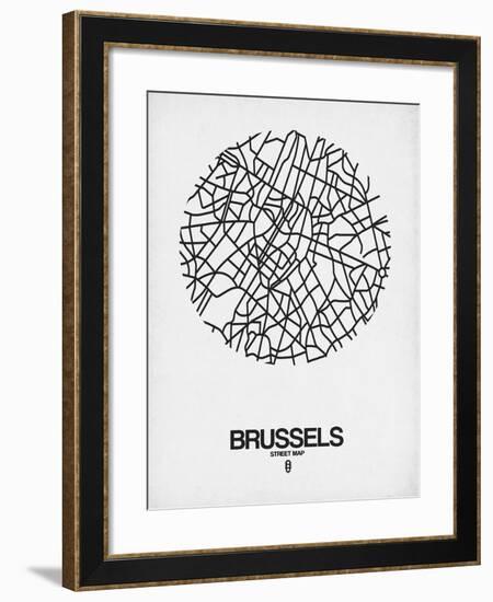 Brussels Street Map White-NaxArt-Framed Art Print