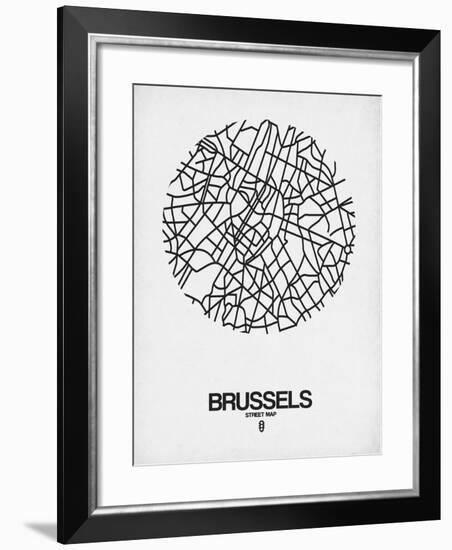 Brussels Street Map White-NaxArt-Framed Art Print
