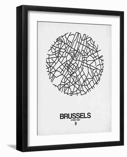 Brussels Street Map White-NaxArt-Framed Art Print