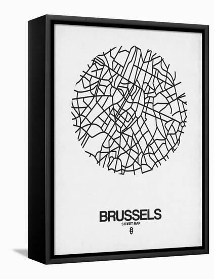 Brussels Street Map White-NaxArt-Framed Stretched Canvas