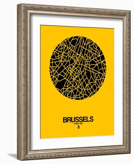 Brussels Street Map Yellow-NaxArt-Framed Art Print