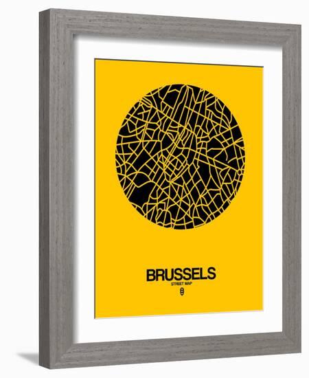 Brussels Street Map Yellow-NaxArt-Framed Art Print