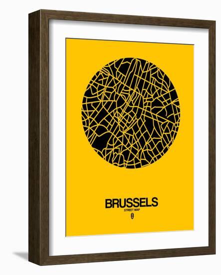 Brussels Street Map Yellow-NaxArt-Framed Art Print