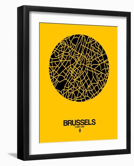 Brussels Street Map Yellow-NaxArt-Framed Art Print