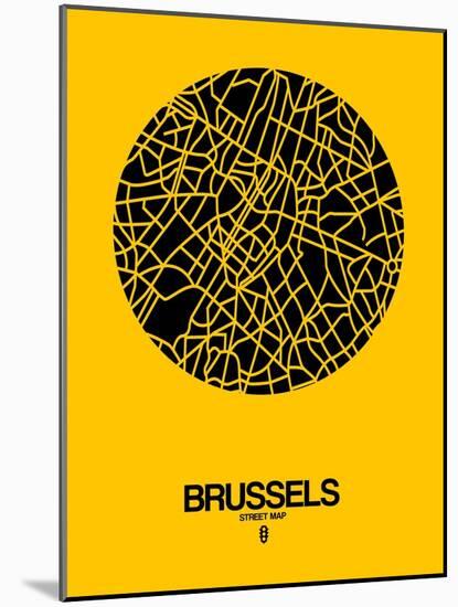 Brussels Street Map Yellow-NaxArt-Mounted Art Print