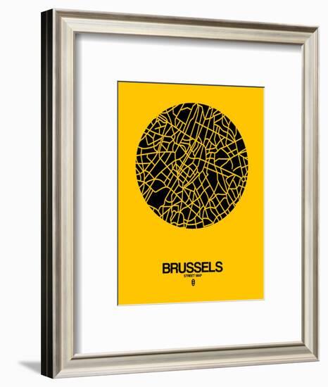 Brussels Street Map Yellow-NaxArt-Framed Art Print