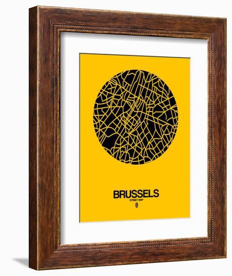 Brussels Street Map Yellow-NaxArt-Framed Art Print