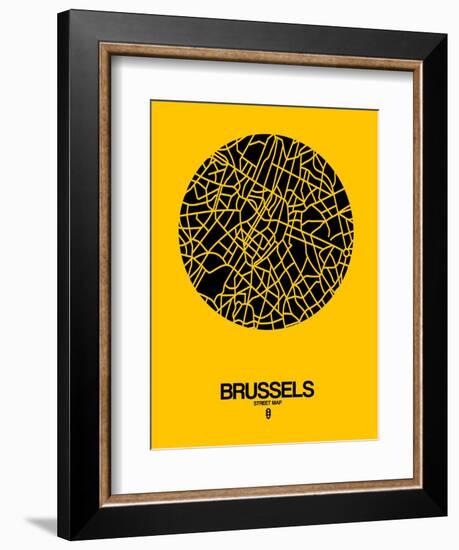 Brussels Street Map Yellow-NaxArt-Framed Art Print