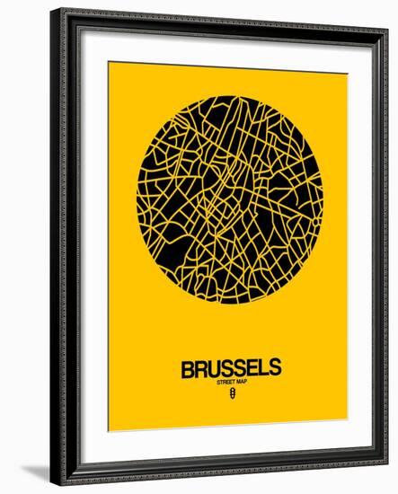 Brussels Street Map Yellow-NaxArt-Framed Art Print