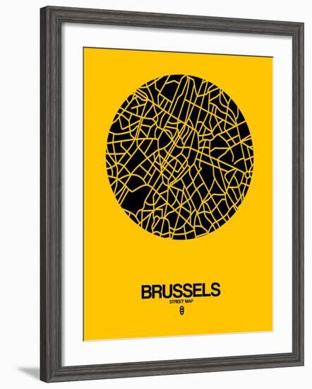 Brussels Street Map Yellow-NaxArt-Framed Art Print