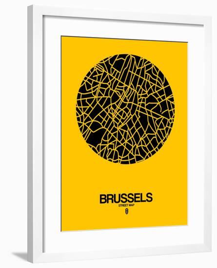 Brussels Street Map Yellow-NaxArt-Framed Art Print