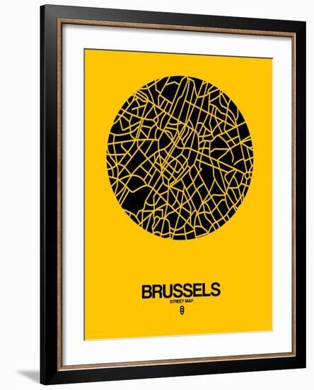 Brussels Street Map Yellow-NaxArt-Framed Art Print