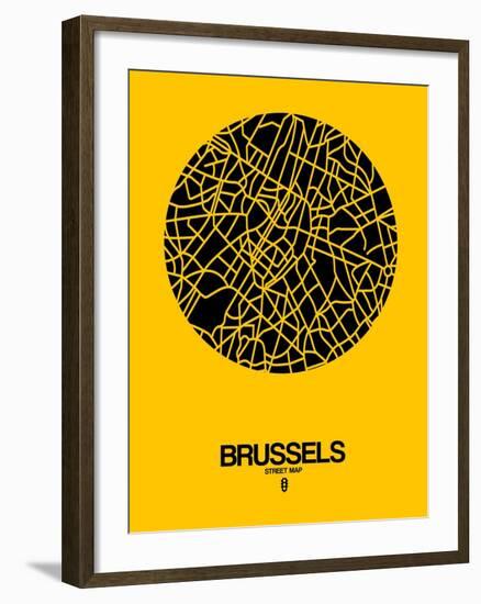 Brussels Street Map Yellow-NaxArt-Framed Art Print