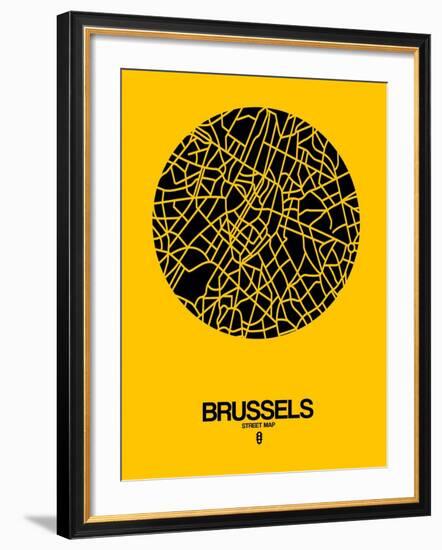 Brussels Street Map Yellow-NaxArt-Framed Art Print