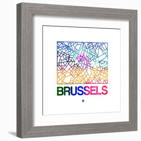 Brussels Watercolor Street Map-NaxArt-Framed Art Print