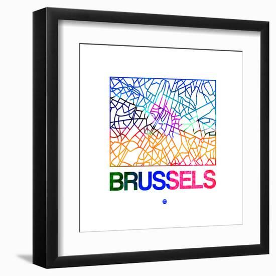 Brussels Watercolor Street Map-NaxArt-Framed Art Print