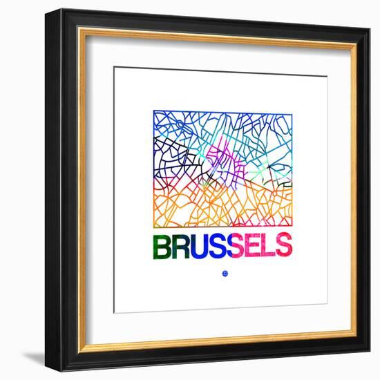 Brussels Watercolor Street Map-NaxArt-Framed Art Print