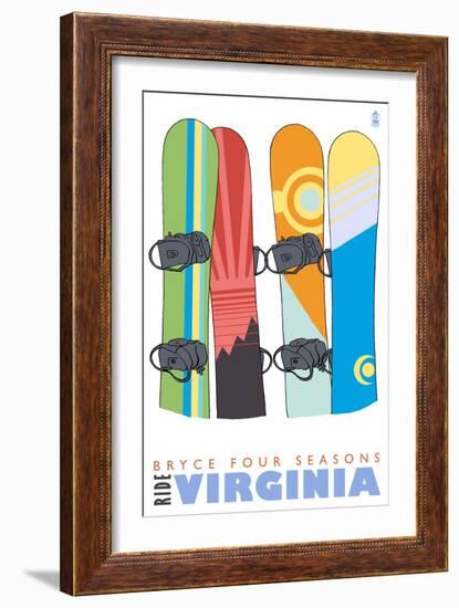 Bryce Four Seasons, Virginia, Snowboards in the Snow-Lantern Press-Framed Premium Giclee Print