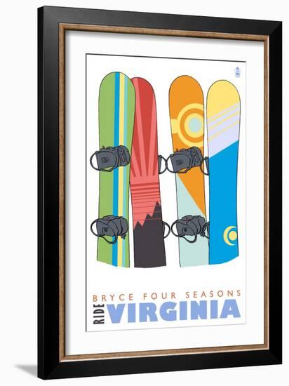 Bryce Four Seasons, Virginia, Snowboards in the Snow-Lantern Press-Framed Premium Giclee Print
