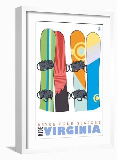 Bryce Four Seasons, Virginia, Snowboards in the Snow-Lantern Press-Framed Premium Giclee Print