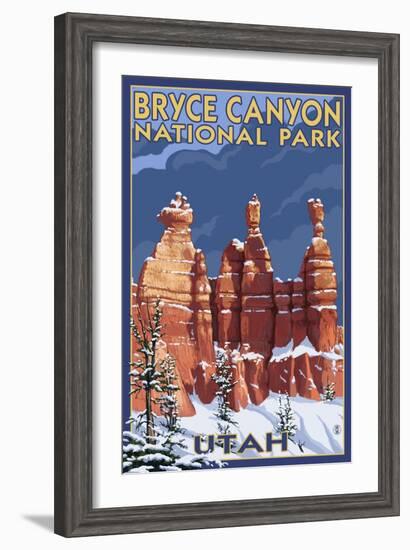 Bryce National Park, Utah, Winter Scene-Lantern Press-Framed Art Print