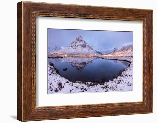 Buachaille Etive Beag reflected in Lochan na Fola, early morning light, Glencoe, Scotland, UK-Ross Hoddinott-Framed Photographic Print