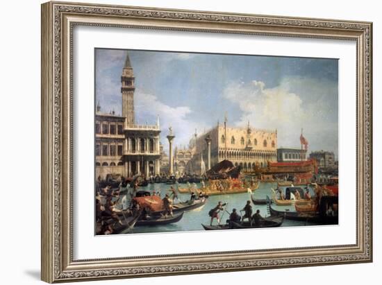 Buccentoro's Return to the Pier at the Doges' Palace, 1730S-Canaletto-Framed Giclee Print