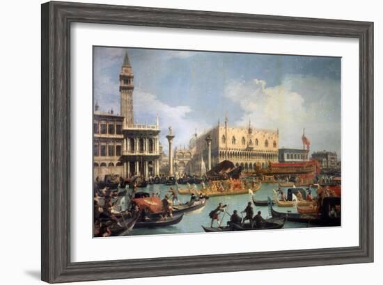 Buccentoro's Return to the Pier at the Doges' Palace, 1730S-Canaletto-Framed Giclee Print