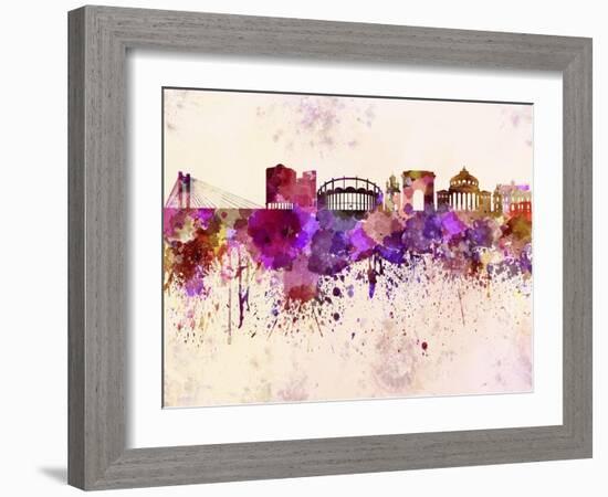 Bucharest Skyline in Watercolor Background-paulrommer-Framed Art Print