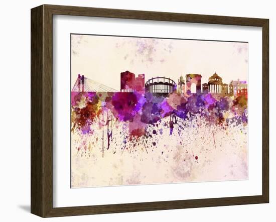 Bucharest Skyline in Watercolor Background-paulrommer-Framed Art Print