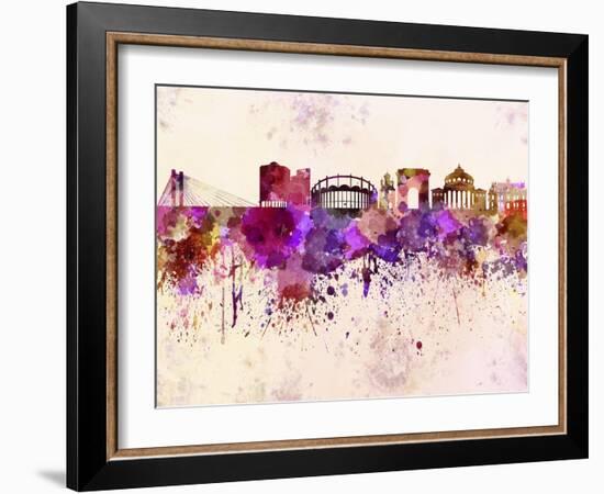 Bucharest Skyline in Watercolor Background-paulrommer-Framed Art Print