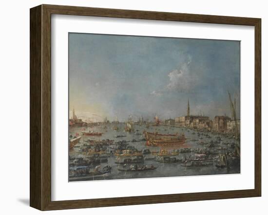 Bucintoro Festival Venice. Bacino di S. Marco w/ "Bucintoro", Doge's Barge, Ascension Day, 1780-93-Francesco Guardi-Framed Giclee Print