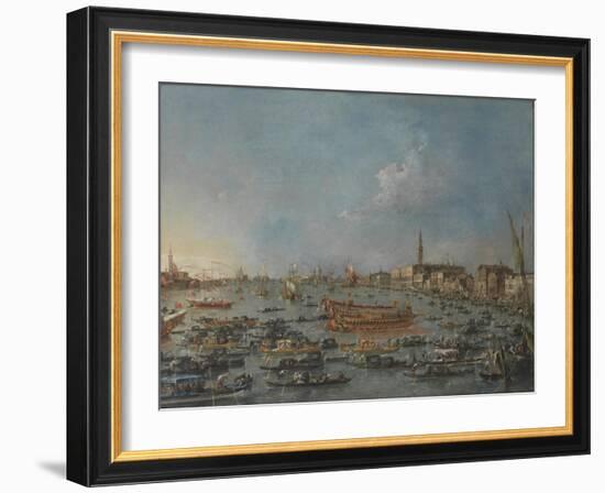 Bucintoro Festival Venice. Bacino di S. Marco w/ "Bucintoro", Doge's Barge, Ascension Day, 1780-93-Francesco Guardi-Framed Giclee Print