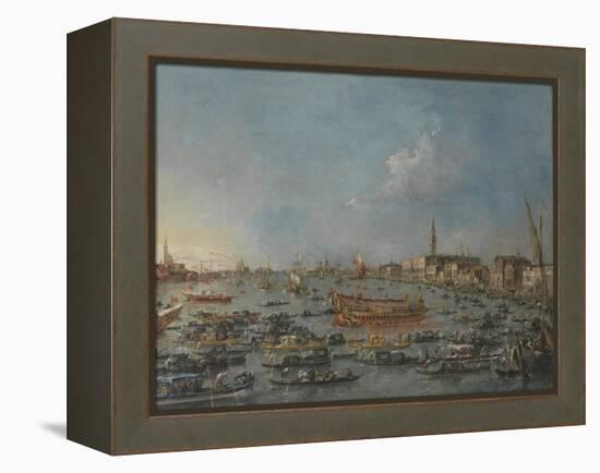 Bucintoro Festival Venice. Bacino di S. Marco w/ "Bucintoro", Doge's Barge, Ascension Day, 1780-93-Francesco Guardi-Framed Premier Image Canvas