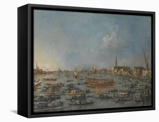 Bucintoro Festival Venice. Bacino di S. Marco w/ "Bucintoro", Doge's Barge, Ascension Day, 1780-93-Francesco Guardi-Framed Premier Image Canvas