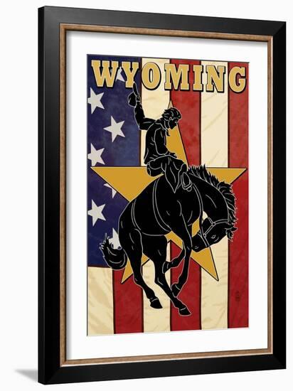 Bucking Bronco - Wyoming-Lantern Press-Framed Art Print