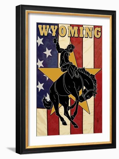 Bucking Bronco - Wyoming-Lantern Press-Framed Art Print