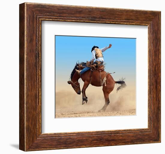 Bucking Rodeo Horse-null-Framed Art Print