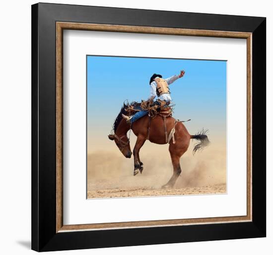 Bucking Rodeo Horse-null-Framed Art Print