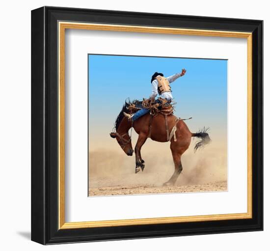 Bucking Rodeo Horse-null-Framed Art Print