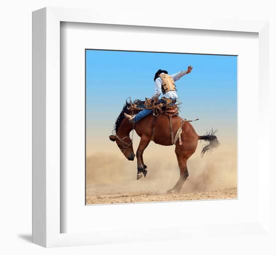 Bucking Rodeo Horse-null-Framed Art Print