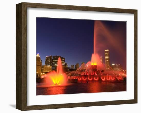 Buckingham Fountain illuminated at night, Chicago, Illinois, USA-Alan Klehr-Framed Photographic Print