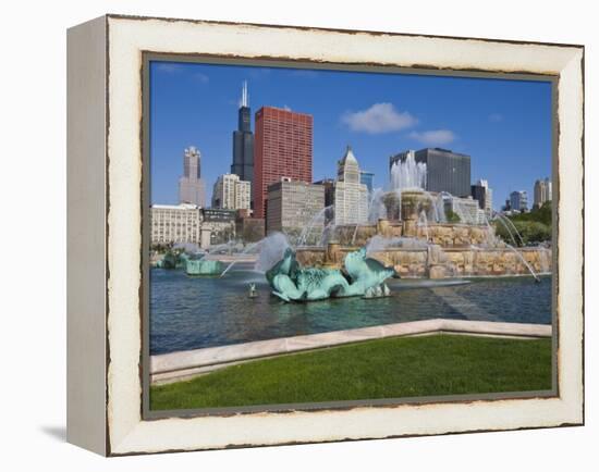 Buckingham Fountain in Grant Park with Sears Tower and Skyline Beyond, Chicago, Illinois, USA-Amanda Hall-Framed Premier Image Canvas