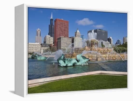 Buckingham Fountain in Grant Park with Sears Tower and Skyline Beyond, Chicago, Illinois, USA-Amanda Hall-Framed Premier Image Canvas