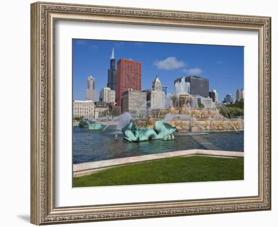 Buckingham Fountain in Grant Park with Sears Tower and Skyline Beyond, Chicago, Illinois, USA-Amanda Hall-Framed Photographic Print