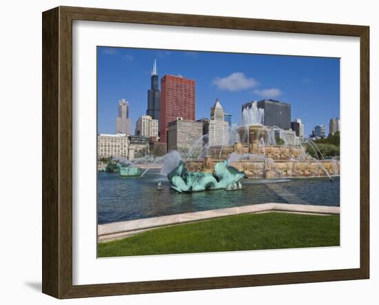 Buckingham Fountain in Grant Park with Sears Tower and Skyline Beyond, Chicago, Illinois, USA-Amanda Hall-Framed Photographic Print