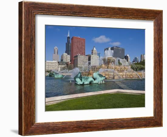 Buckingham Fountain in Grant Park with Sears Tower and Skyline Beyond, Chicago, Illinois, USA-Amanda Hall-Framed Photographic Print